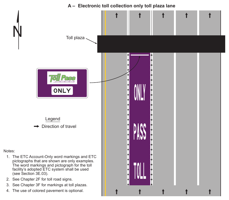 Figure 3H-6. Examples of Purple-Colored Pavement Applications (Sheet 1 of 2)