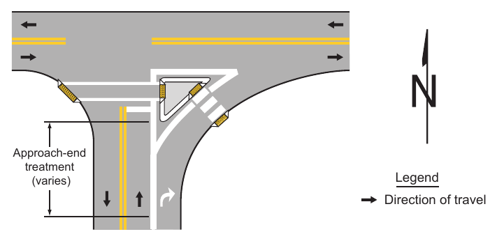 Figure 3J-1. Example of Markings for an Approach-End Treatment to an Island