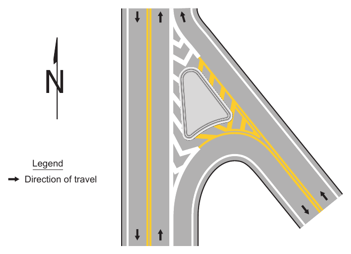 Figure 3J-5. Example of Optional Chevron and Diagonal Pavement Markings at a Raised Island
