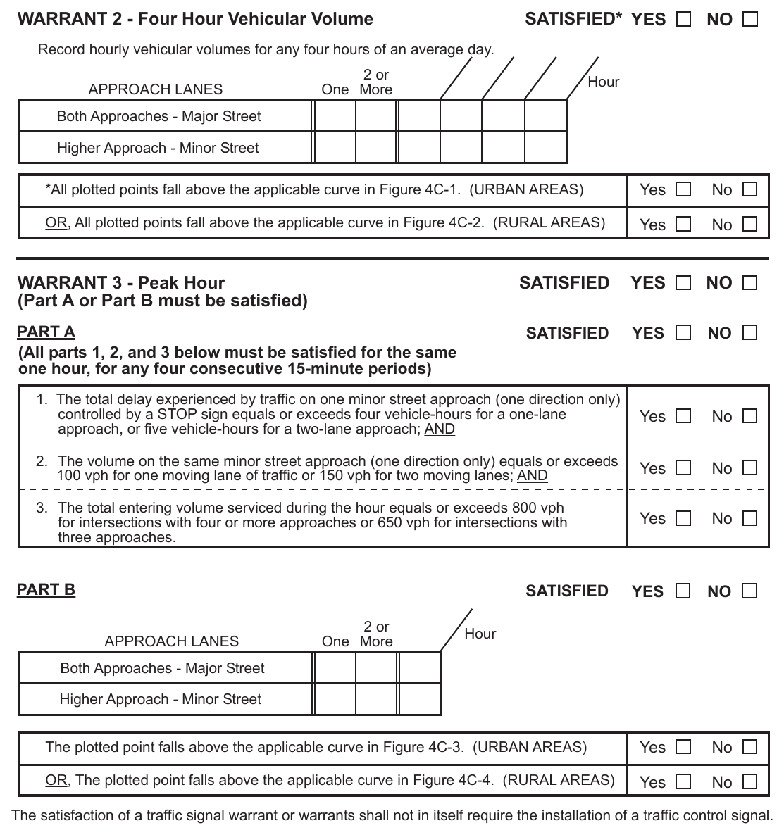 Figure 4C-101(CA). Traffic Signal Warrants Worksheet (Sheet 2 of 5)