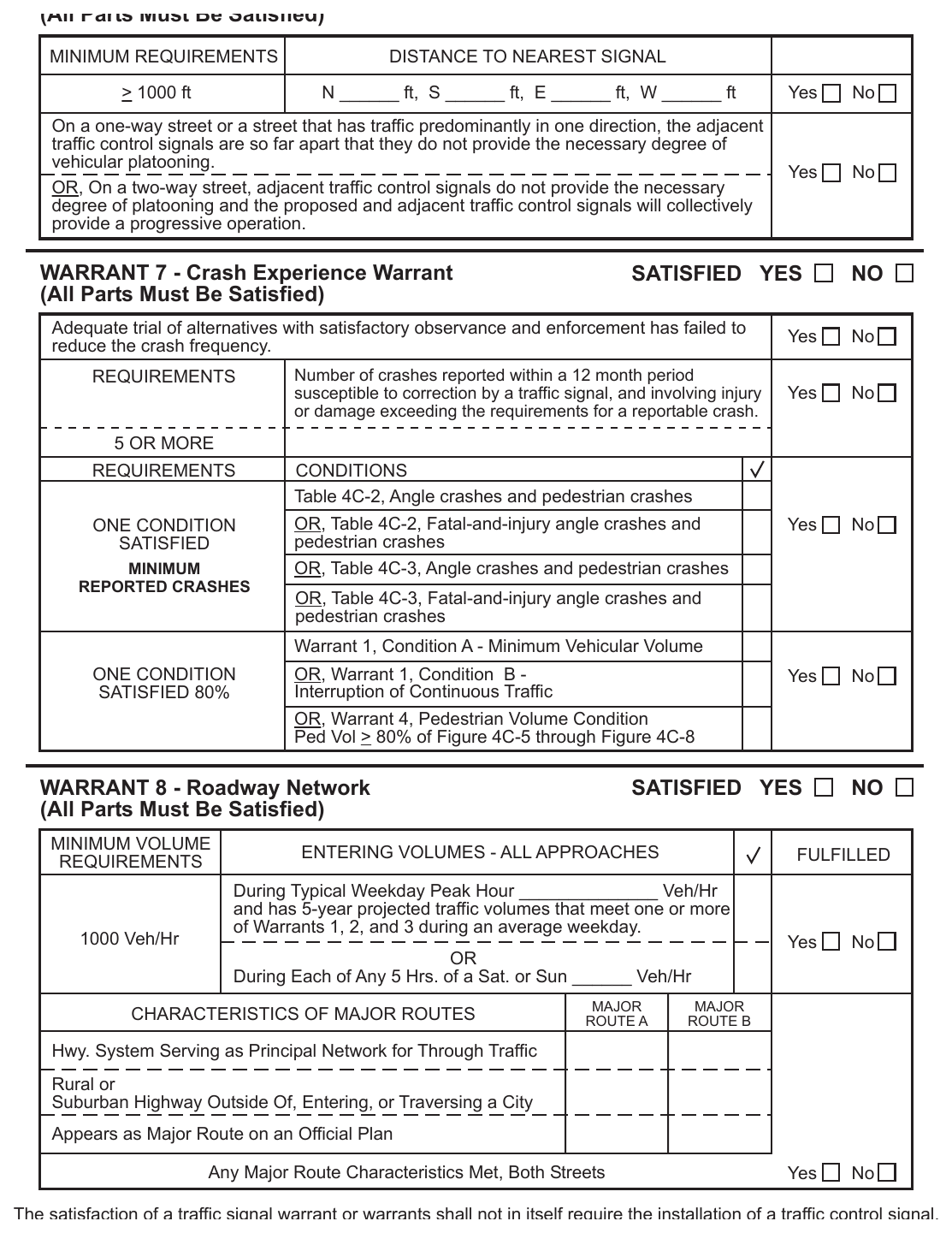 Figure 4C-101(CA). Traffic Signal Warrants Worksheet (Sheet 4 of 5)