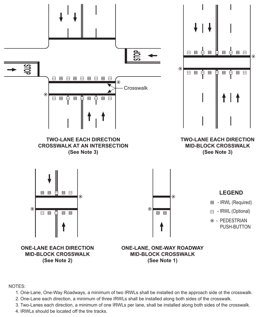 Figure 4U-101(CA). Typical Layout for In-Roadway Warning Lights (IRWLs)