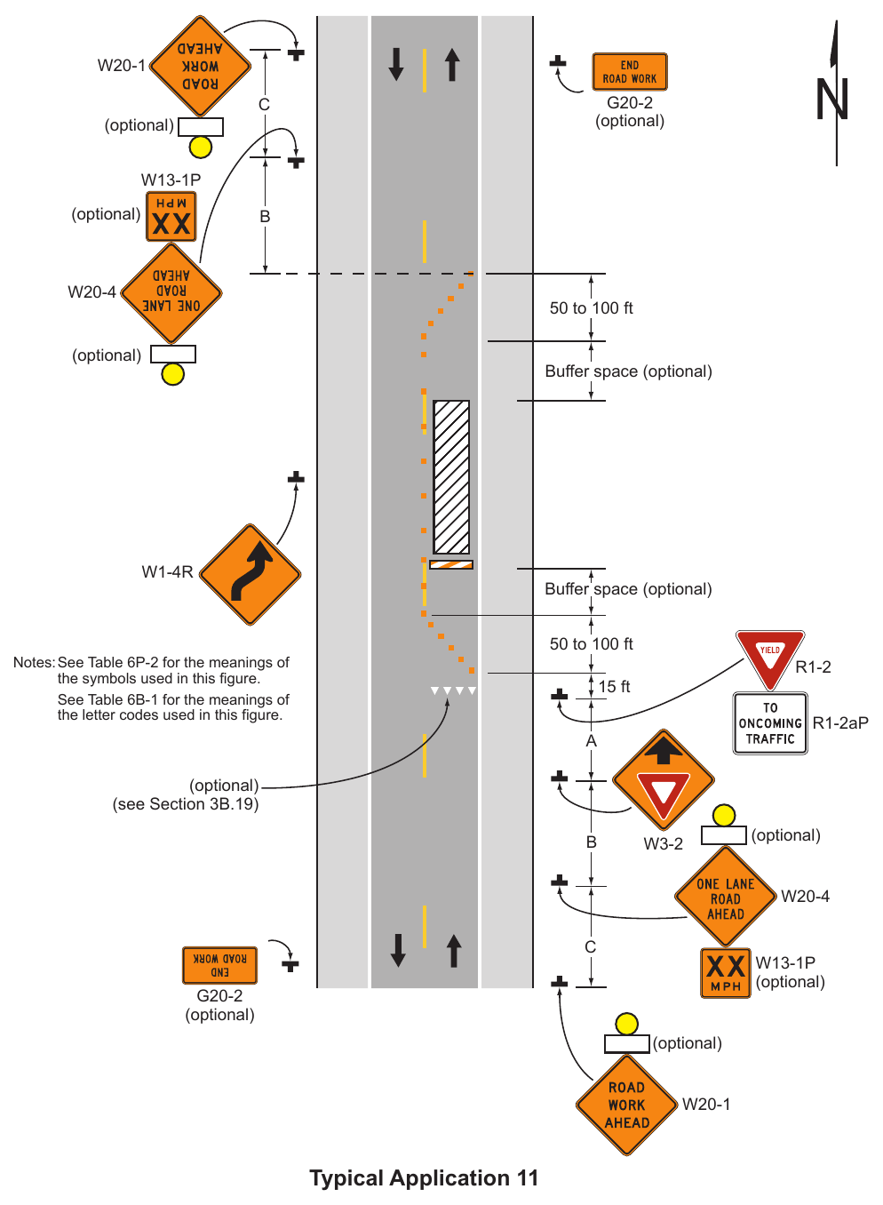 Figure 6P-11. Lane Closure on a Two-Lane Road with Low Traffic Volumes (TA-11)