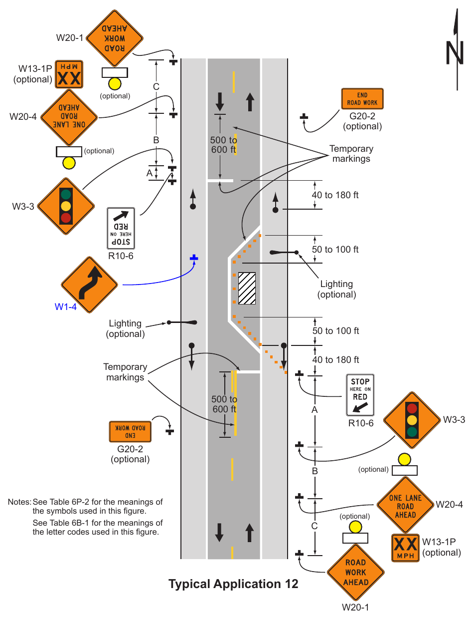 Figure 6P-12. Lane Closure on a Two-Lane Road Using Temporary Traffic Control Signals (TA-12)