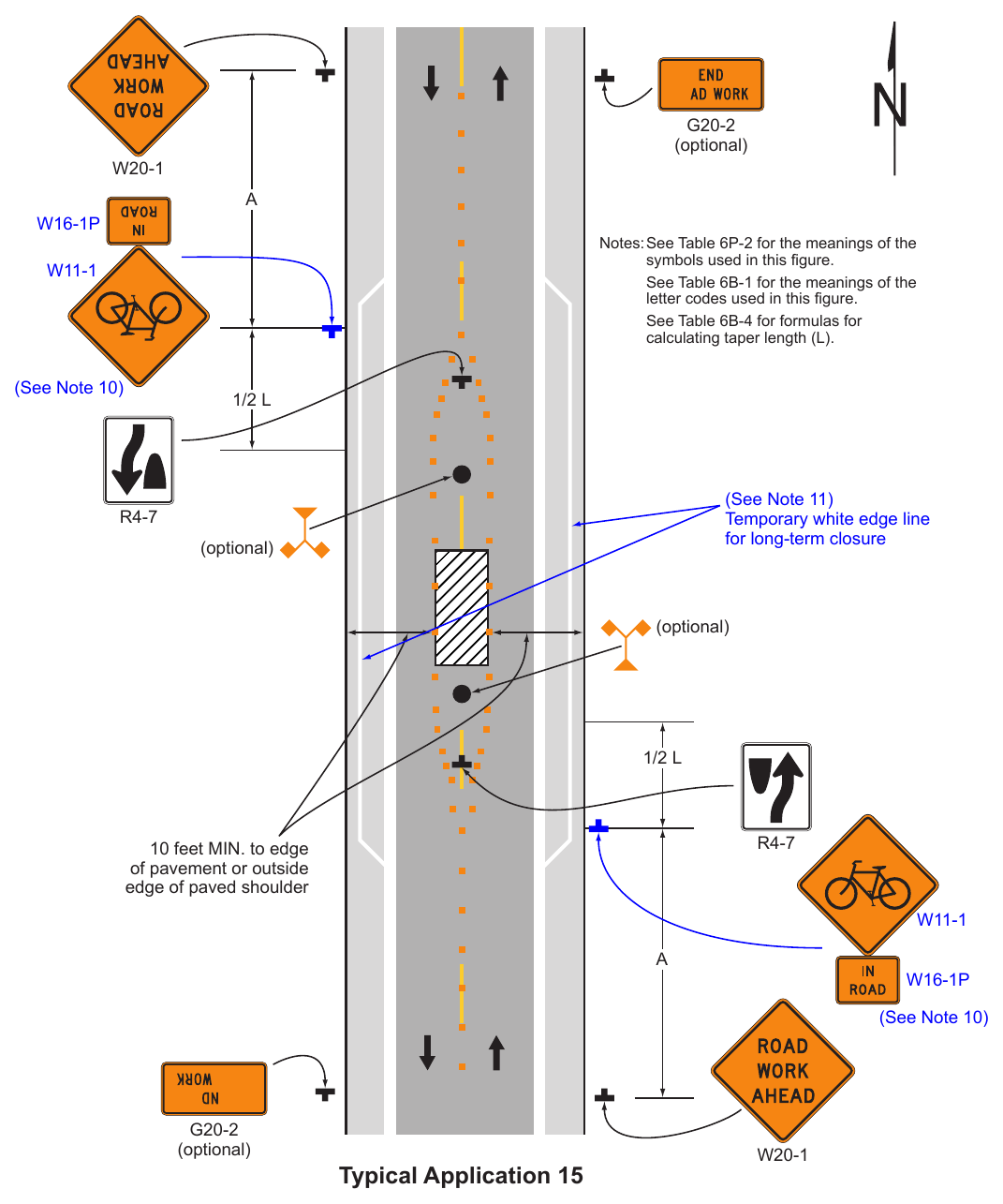 Figure 6P-15. Work in the Center of a Road with Low Traffic Volumes (TA-15)