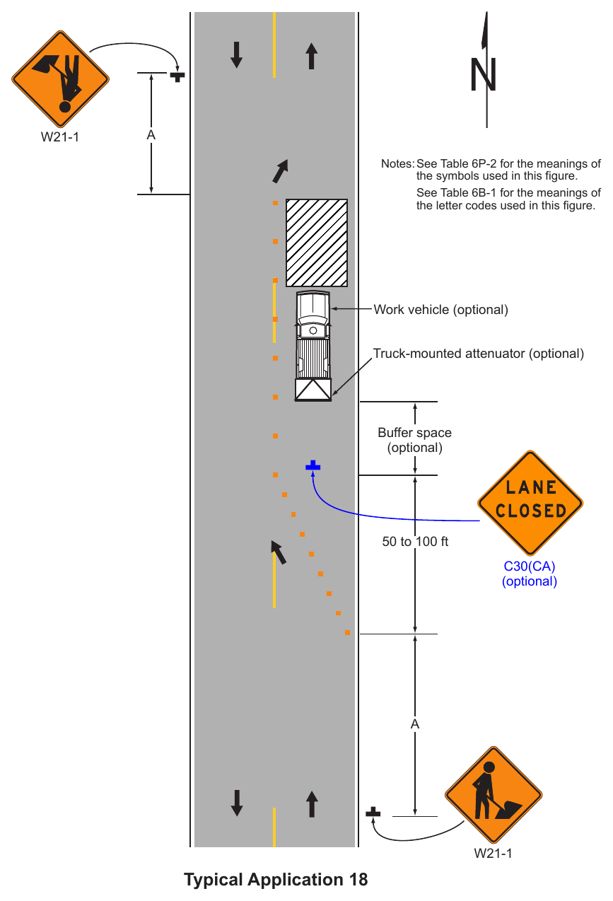 Figure 6P-18. Lane Closure on a Minor Street (TA-18)