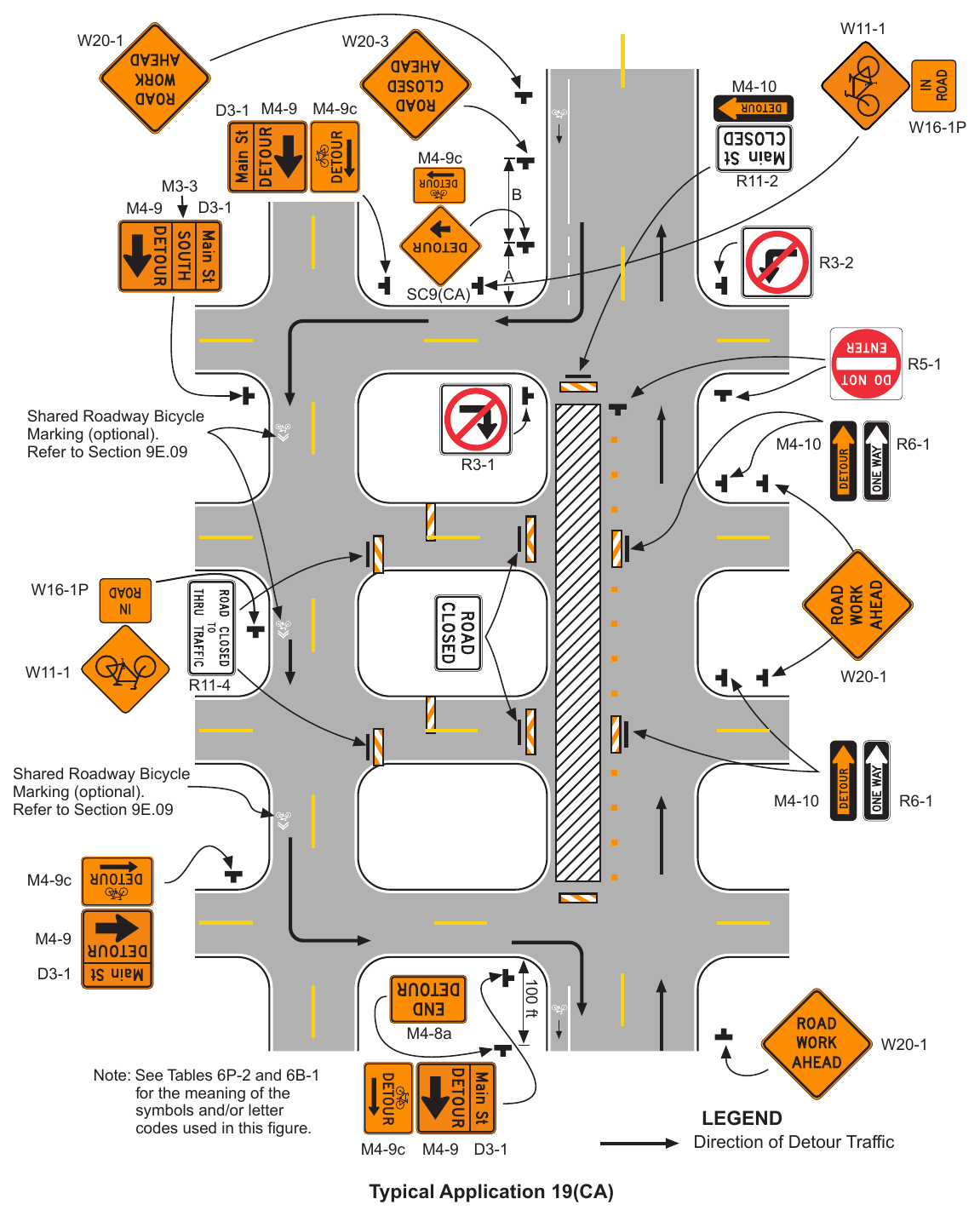 Figure 6P-19(CA). Detour for One Travel Direction (TA-19(CA))