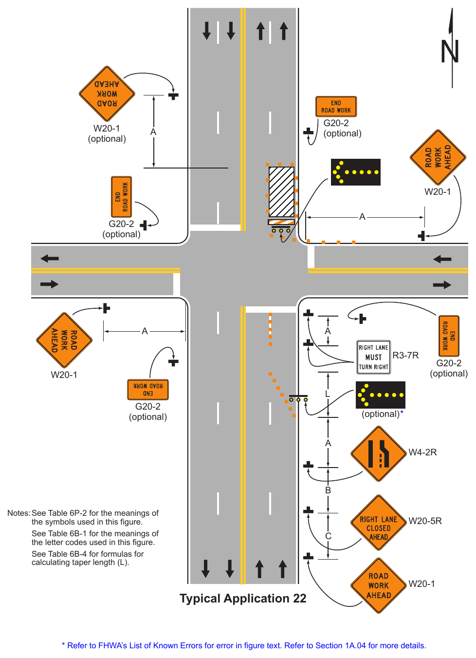 Figure 6P-22. Right-Hand Lane Closure on the Far Side of an Intersection (TA-22)