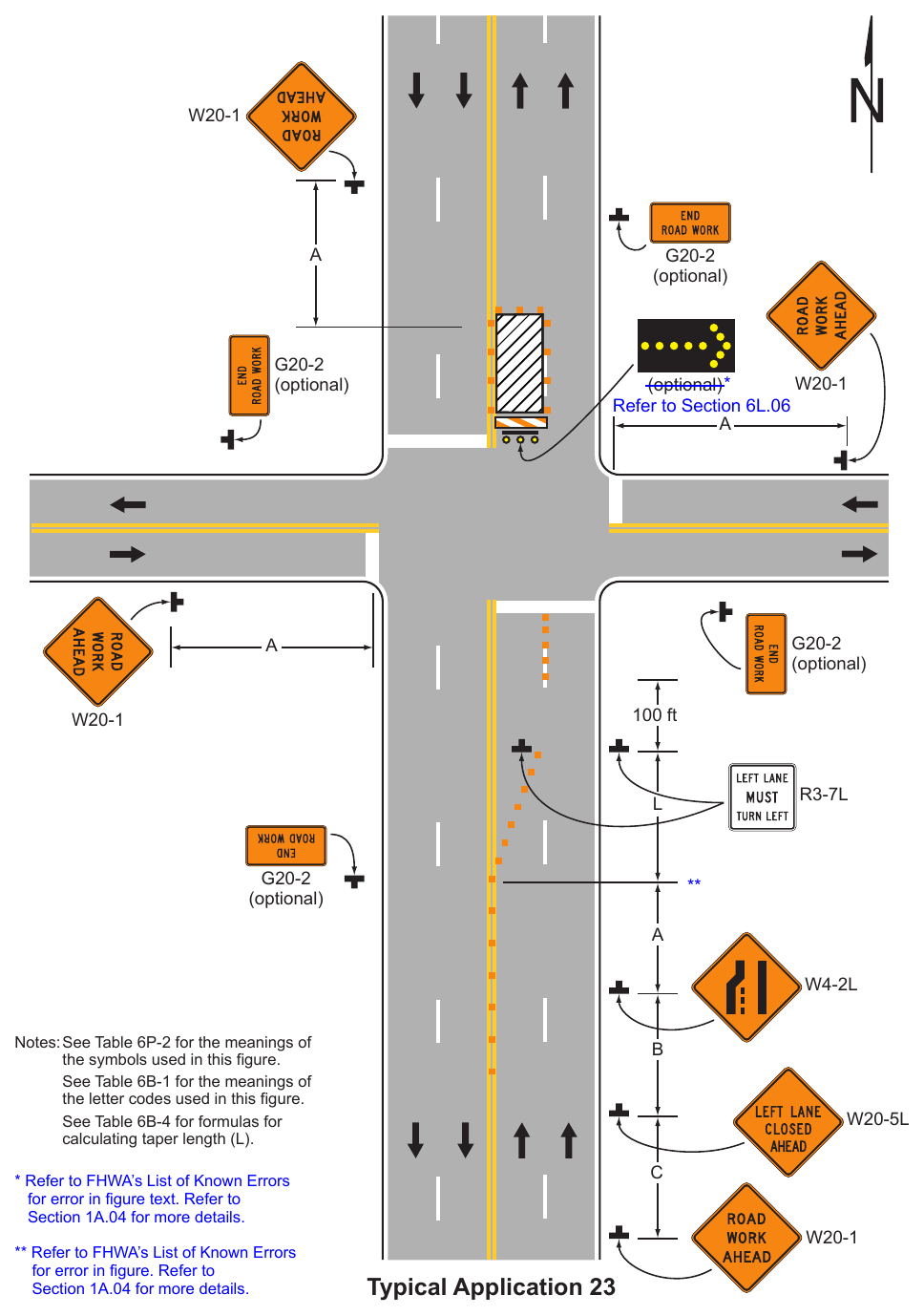 Figure 6P-23. Left-Hand Lane Closure on the Far Side of an Intersection (TA-23)