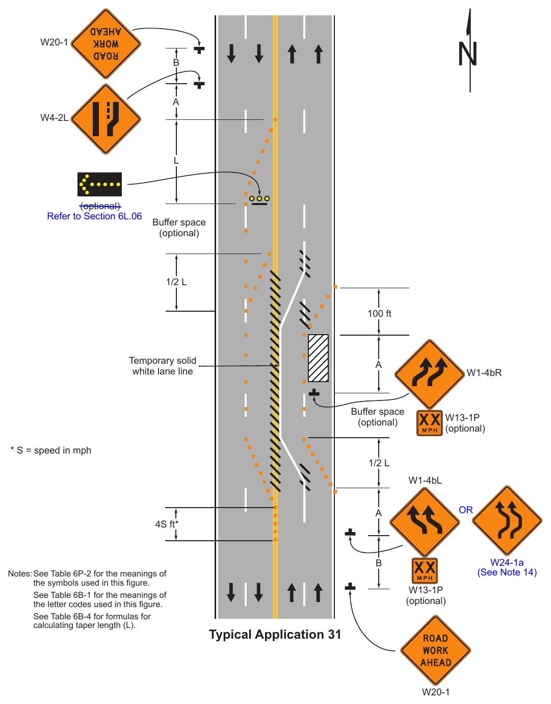 Figure 6P-31. Lane Closure on a Street with Uneven Directional Volumes (TA-31)