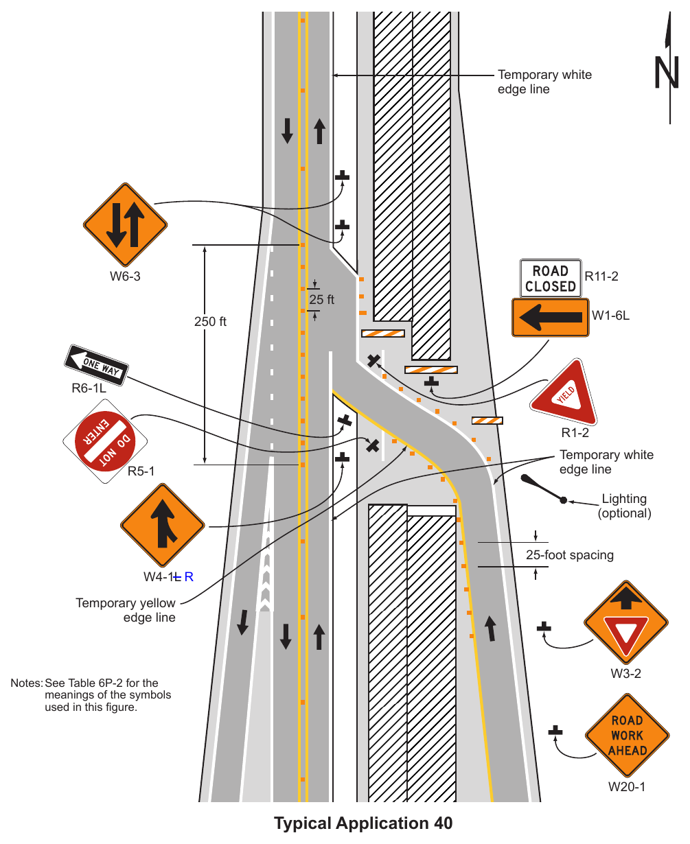 Figure 6P-40. Median Crossover for an Entrance Ramp (TA-40)