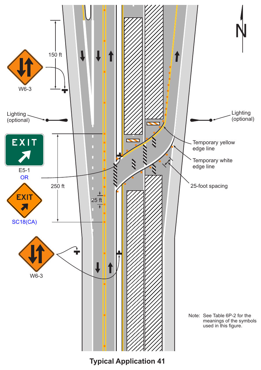 Figure 6P-41. Median Crossover for an Exit Ramp (TA-41)