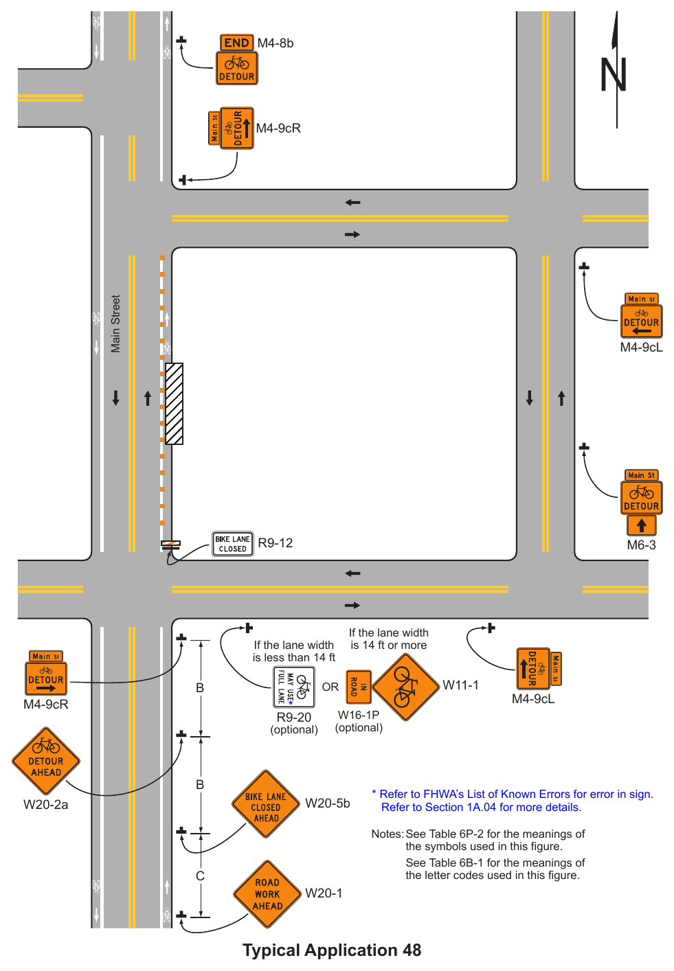 Figure 6P-48. Bicycle Lane Closure with an On-Road Detour (TA-48)