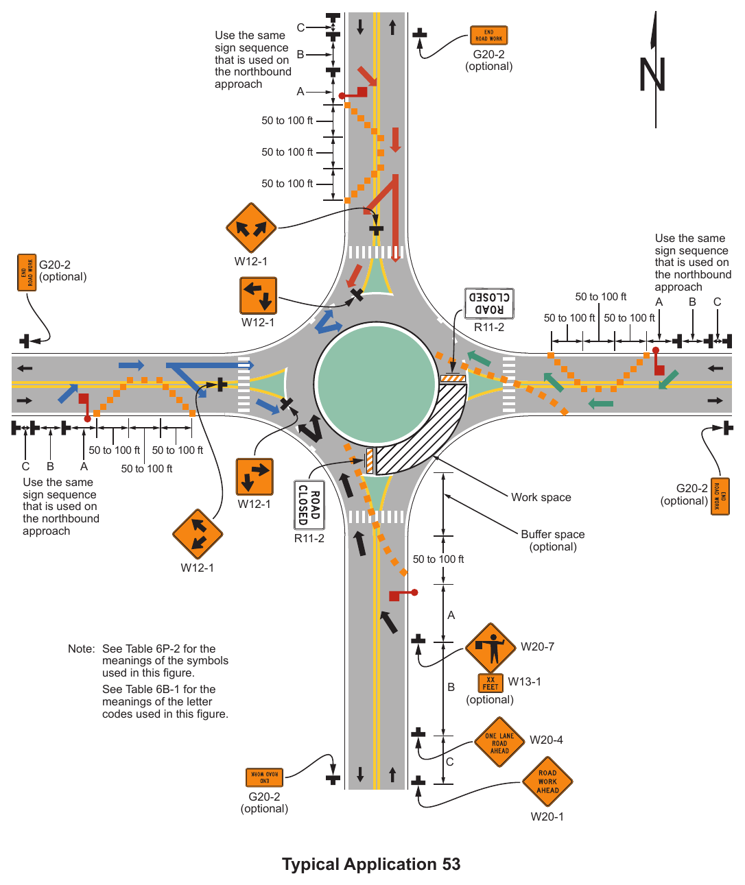 Figure 6P-53. Flagging Operation on a Single-Lane Circular Intersection (TA-53)