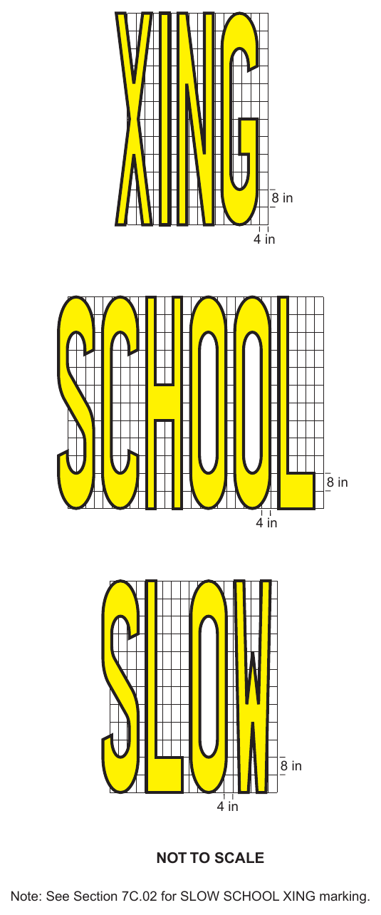 Figure 7C-101(CA). Pavement Word Markings for School Areas