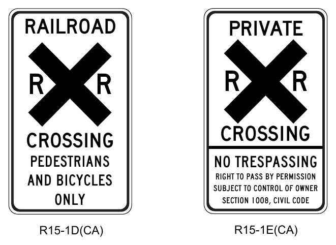 Figure 8B-1(CA). Regulatory Signs and Plaques for Grade Crossings