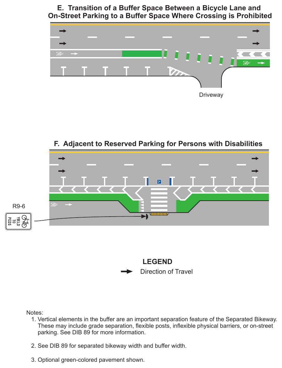 Figure 9E-106(CA). Examples of Markings for Separated Bikeways (Sheet 3 of 4)