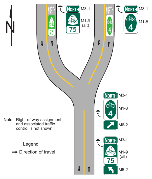 Figure 9E-15. Example of Placement of Route Markers for Shared-Use Paths