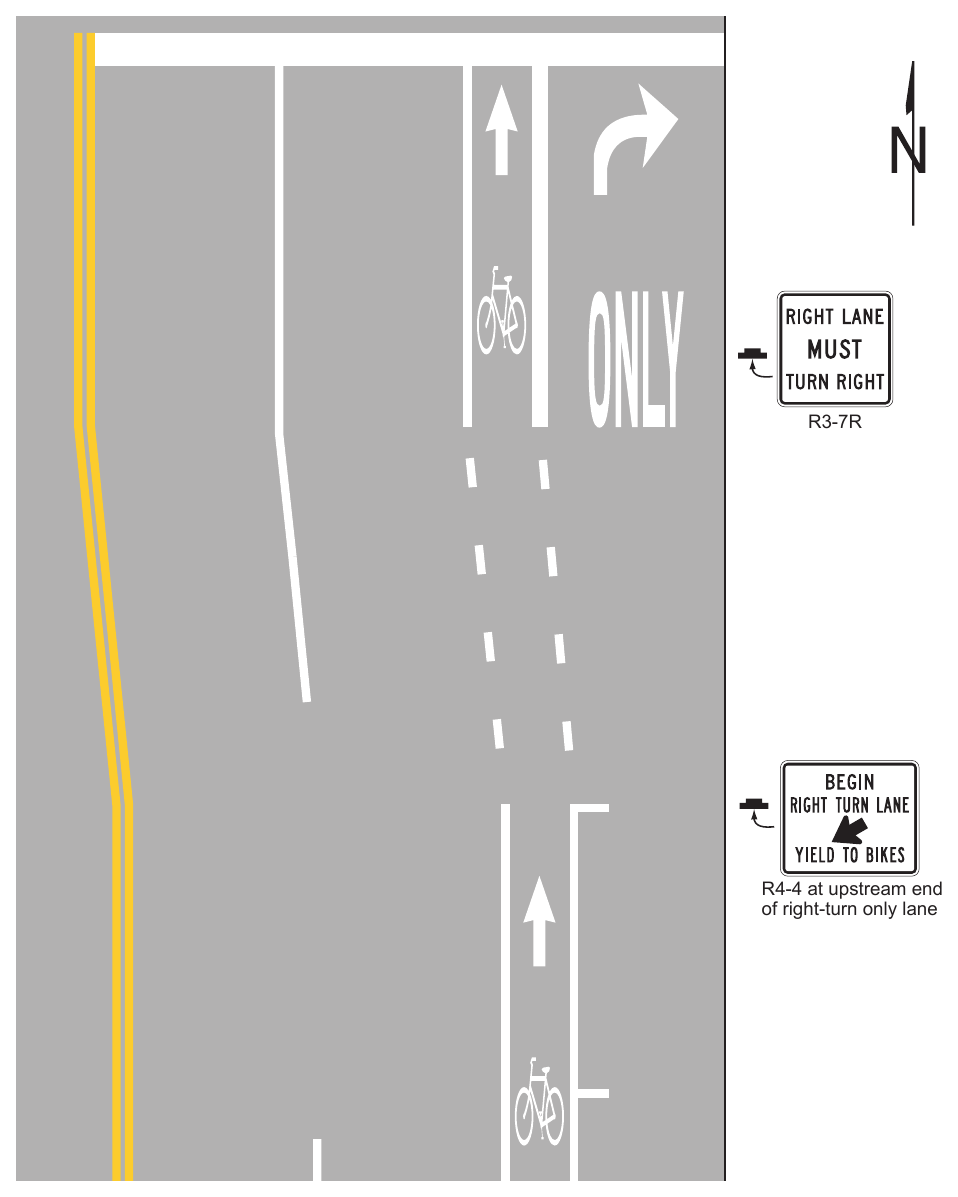 Figure 9E-3. Examples of Bicycle Lane Markings on an Approach to an Intersection (Sheet 2 of 3)