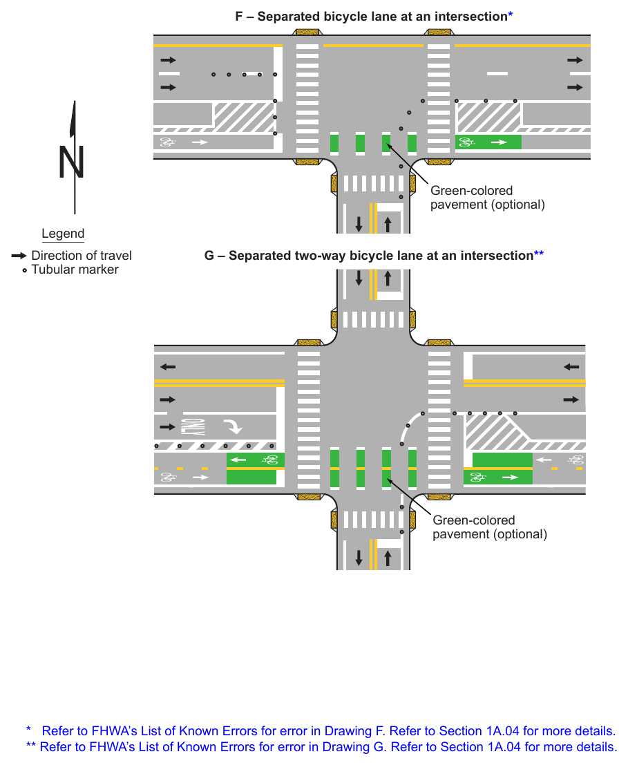 Figure 9E-7. Examples of Lane Markings for Separated Bicycle Lanes (Sheet 2 of 2)