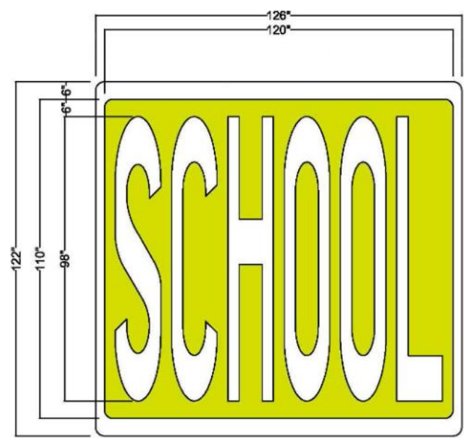 Figure 7C-2. One Lane Pavement Marking of “School” with Fluorescent Yellow-Green Background