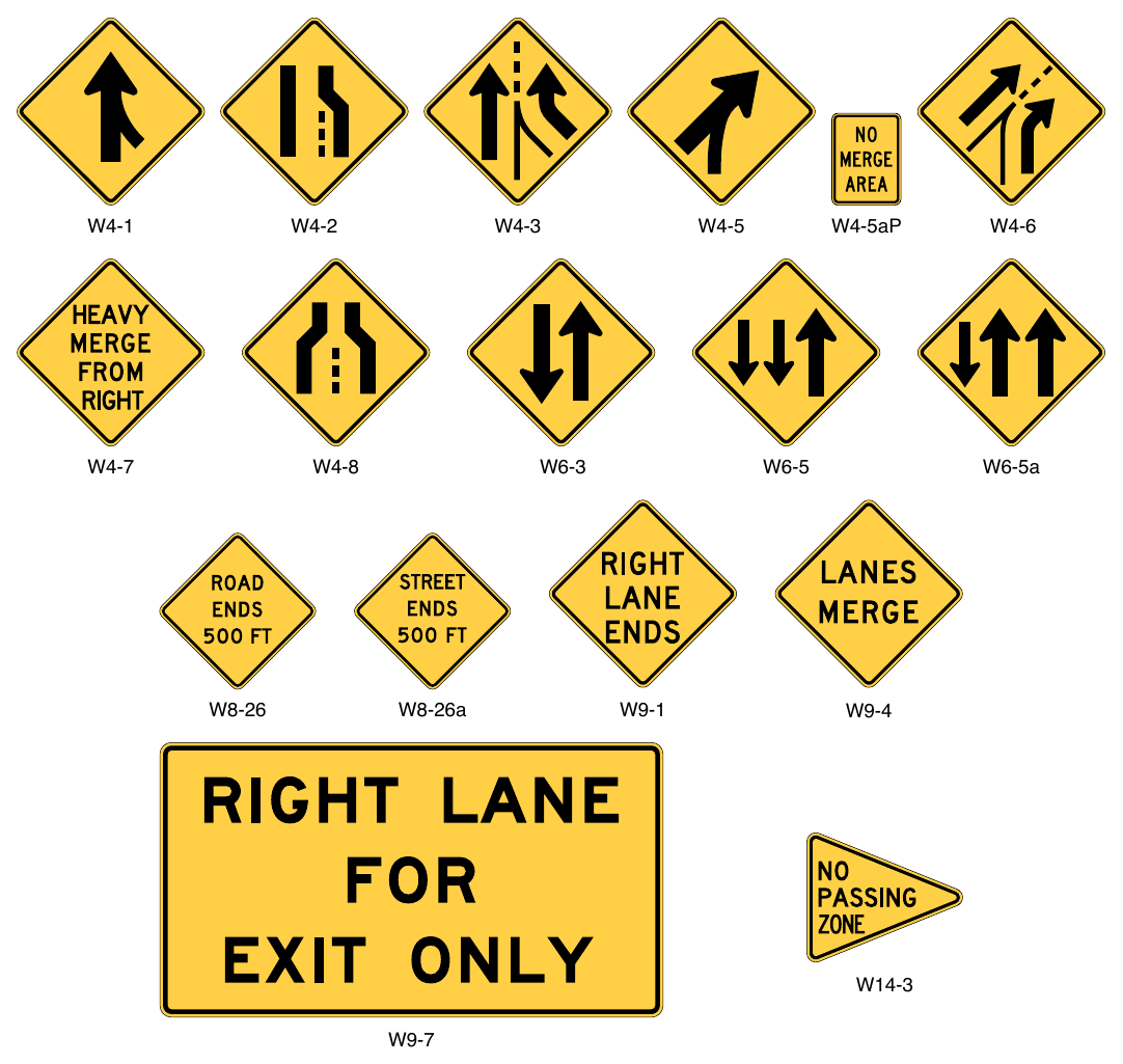 Figure 2C-11. Merging and Passing Signs and Plaques