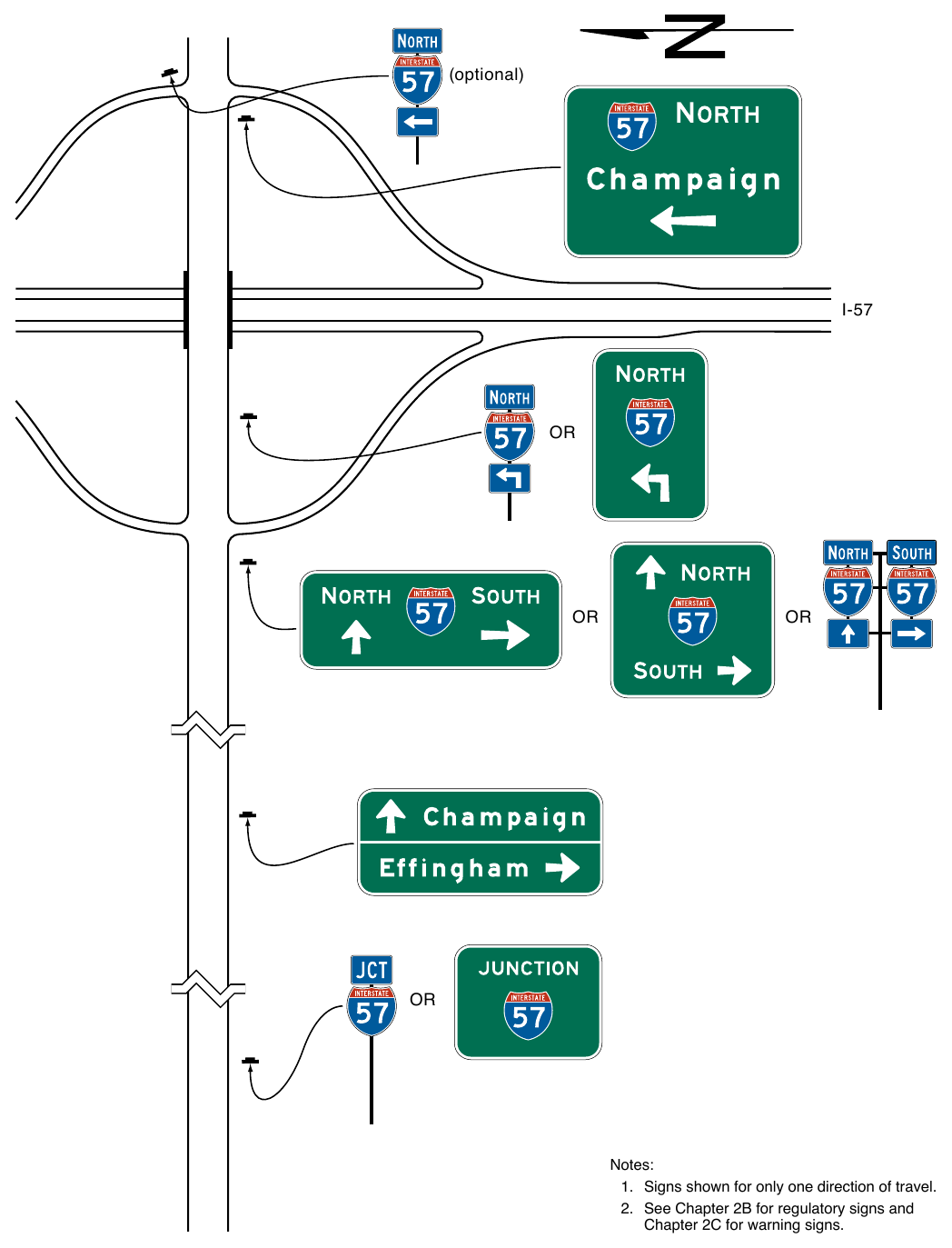 Figure 2D-15. Example of Interchange Crossroad Guide Signing for a One-Lane Approach