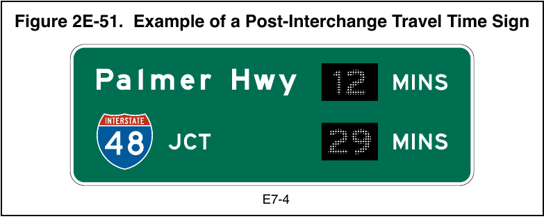 Figure 2E-51. Example of a Post-Interchange Travel Time Sign