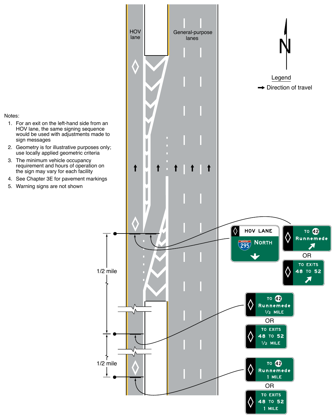 Figure 2G-13. Examples of Signs for an Intermediate Egress from a Barrier-Separated or Buffer-Separated HOV Lane