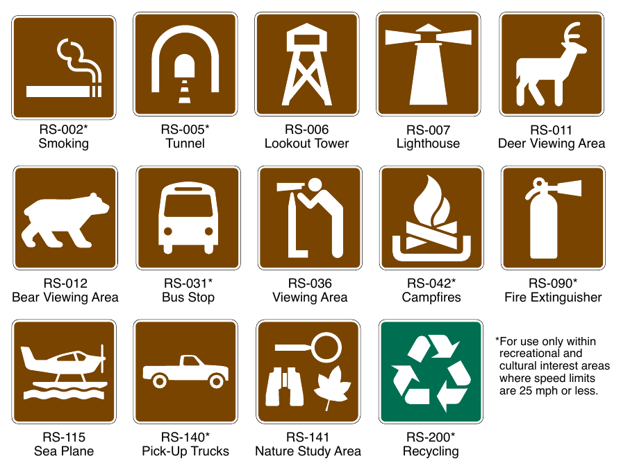 Figure 2M-5. Recreational and Cultural Interest Area Symbol Signs for General Applications