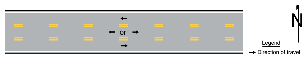 Figure 3B-6. Example of Yellow Pavement Markings for Reversible Lanes
