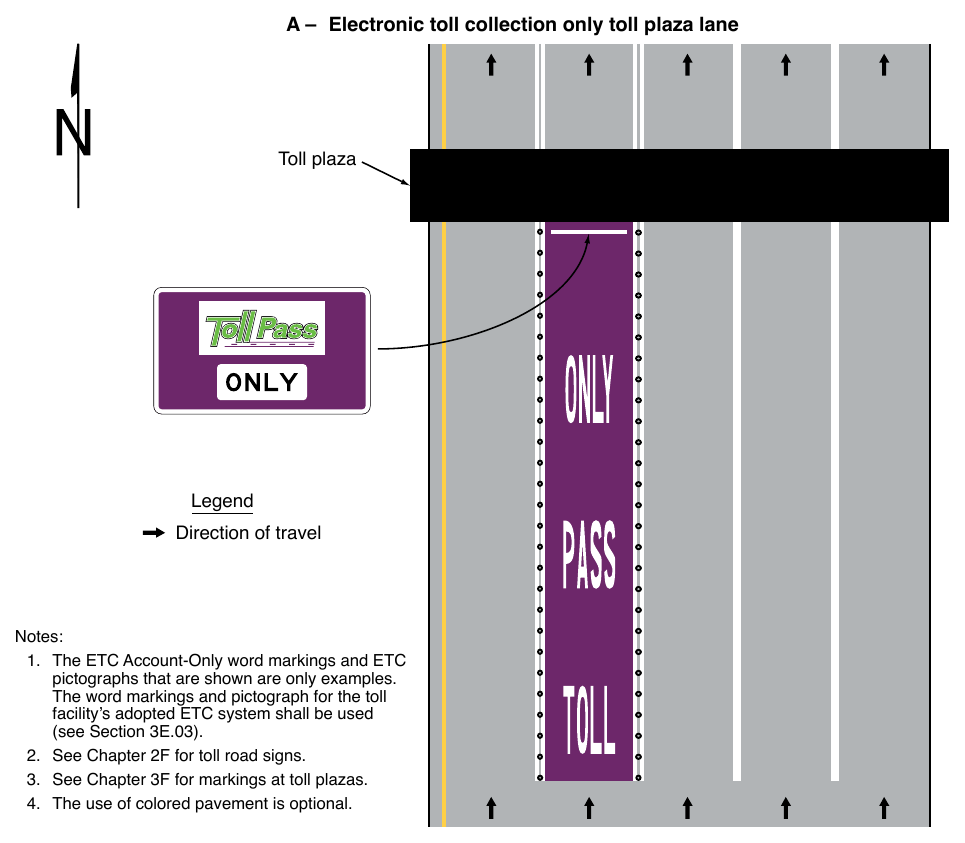 Figure 3H-6. Examples of Purple-Colored Pavement Applications (Sheet 1 of 2)