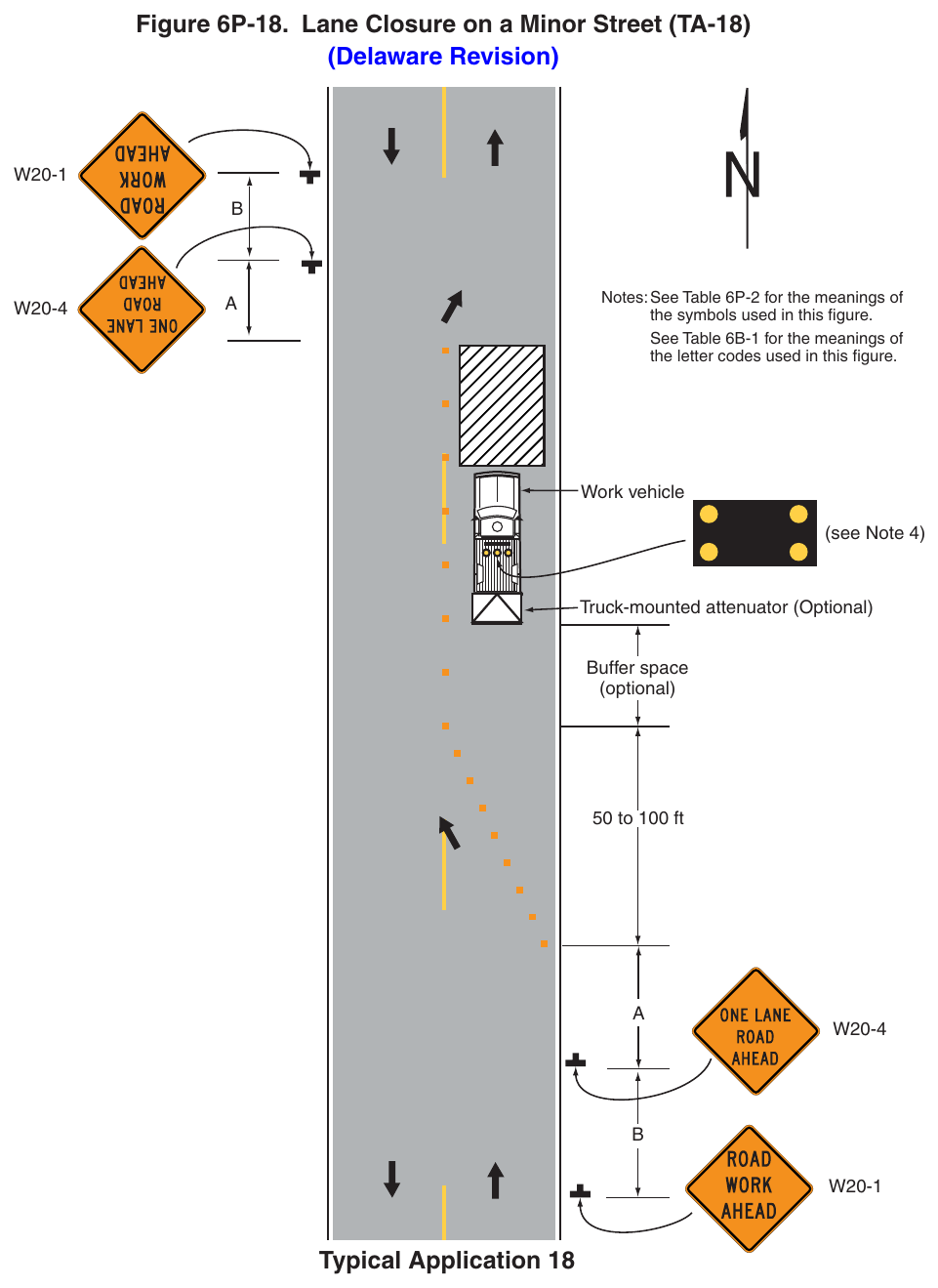 Figure 6P-18. Lane Closure on a Minor Street (TA-18) (Delaware Revision)