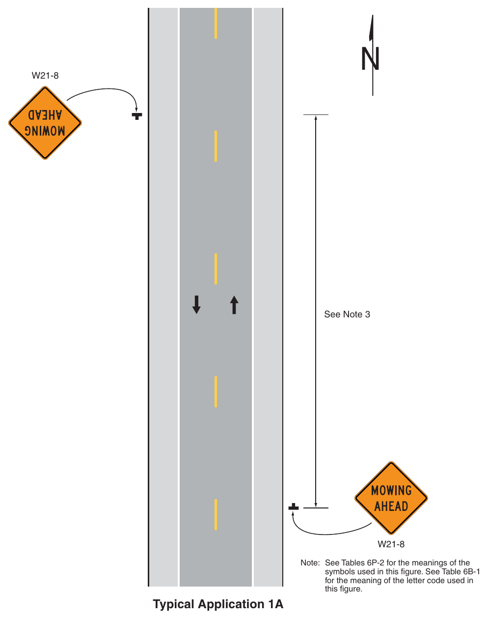 Figure 6P-1A. Mowing Operations along a Two-Lane Road (TA-1A) (Delaware Revision)