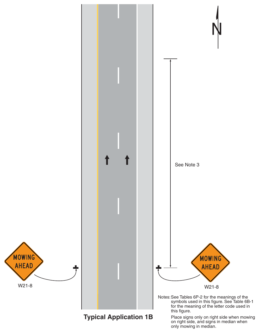 Figure 6P-1B. Mowing Operations along a Multi-Lane, Divided Highway (TA-1B) (Delaware Revision)