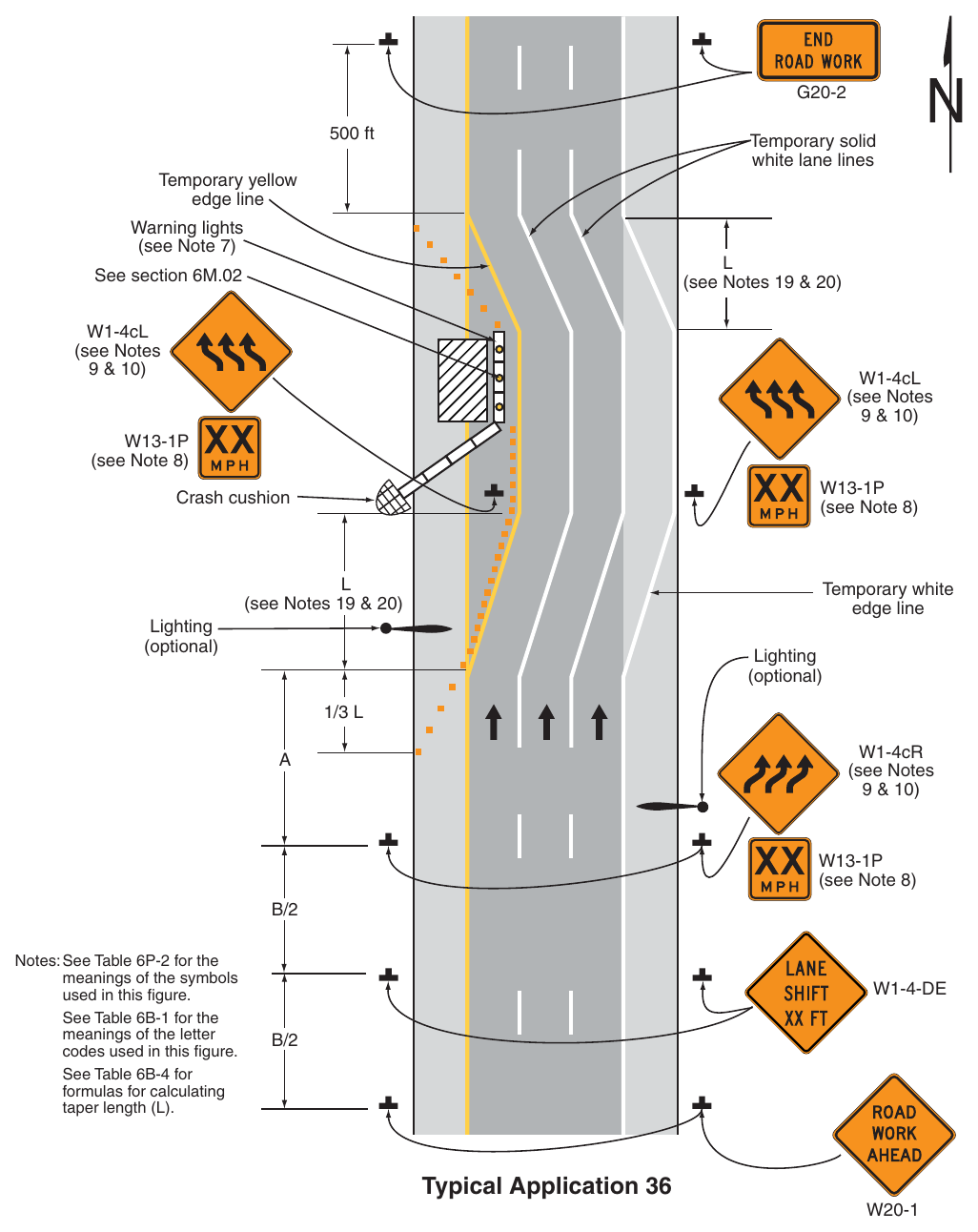 Figure 6P-36. Lane Shift on a Multi-Lane, Divided Highway (TA-36) (Delaware Revision)