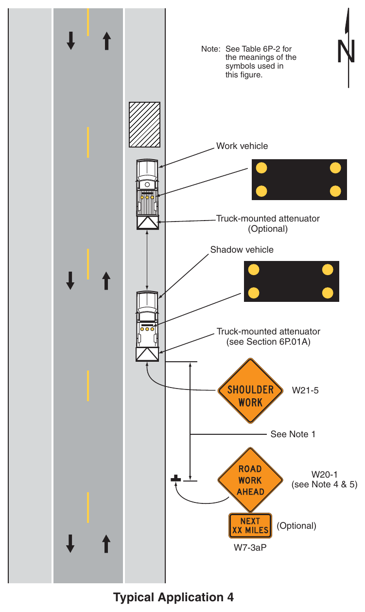 Figure 6P-4. Short-Duration or Mobile Operation on a Shoulder (TA-4) (Delaware Revision)