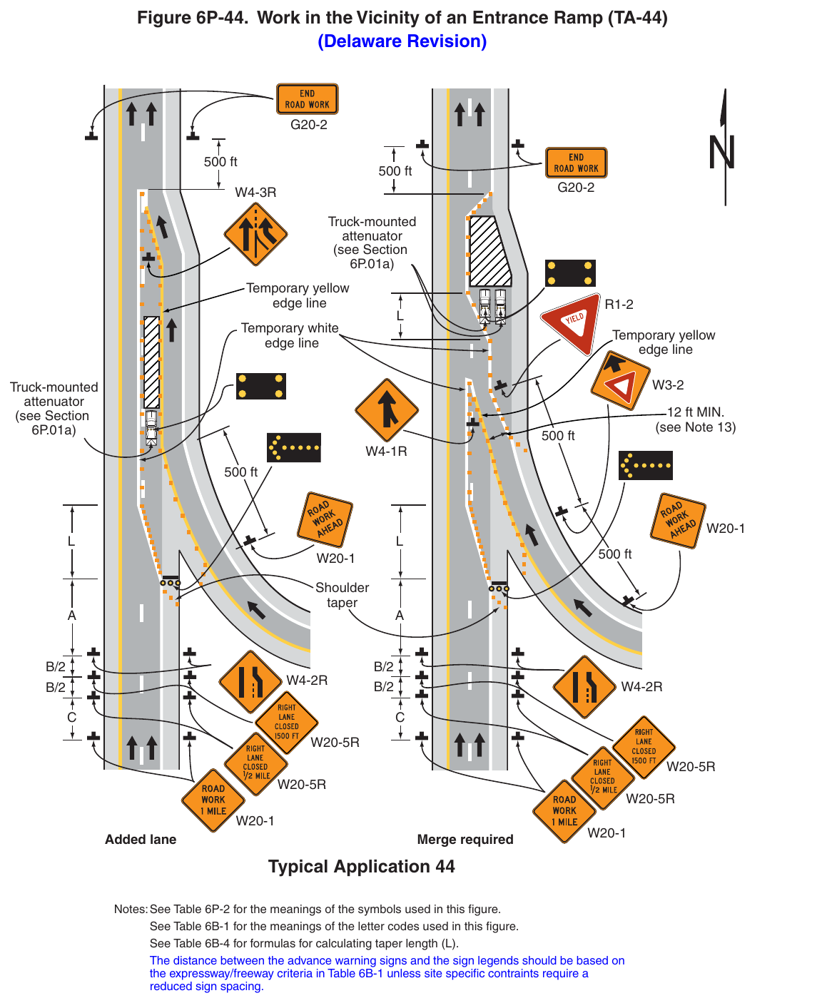 Figure 6P-44. Work in the Vicinity of an Entrance Ramp (TA-44) (Delaware Revision)
