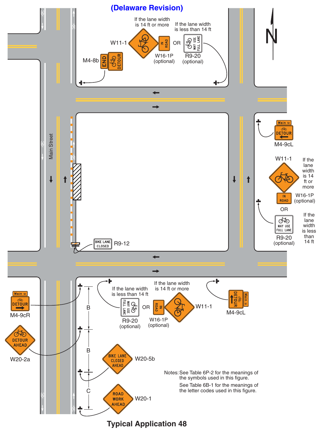 Figure 6P-48. Bicycle Lane Closure with an On-Road Detour (TA-48) (Delaware Revision)