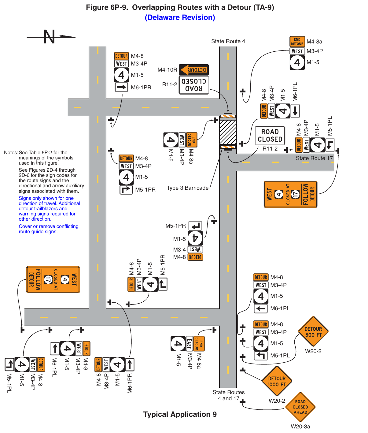 Figure 6P-9. Overlapping Routes with a Detour (TA-9) (Delaware Revision)