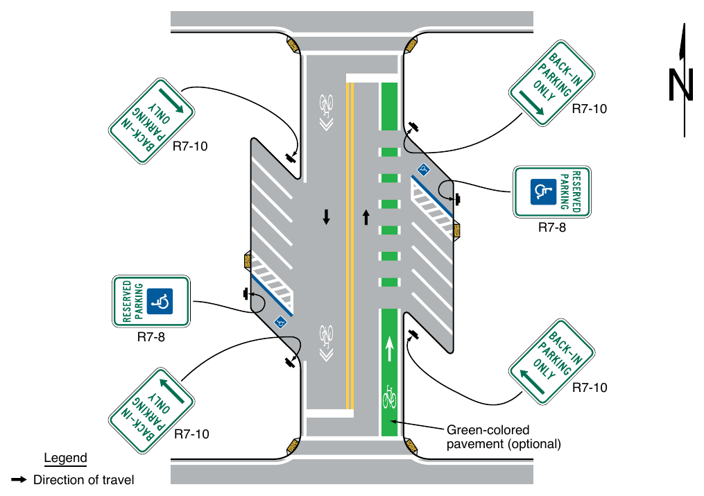 Figure 9B-3. Examples of Bicycle Facilities Adjacent to Back-In Parking