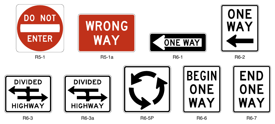 Figure 2B-13. DO NOT ENTER, WRONG WAY, ONE WAY, and Related Signs and Plaques