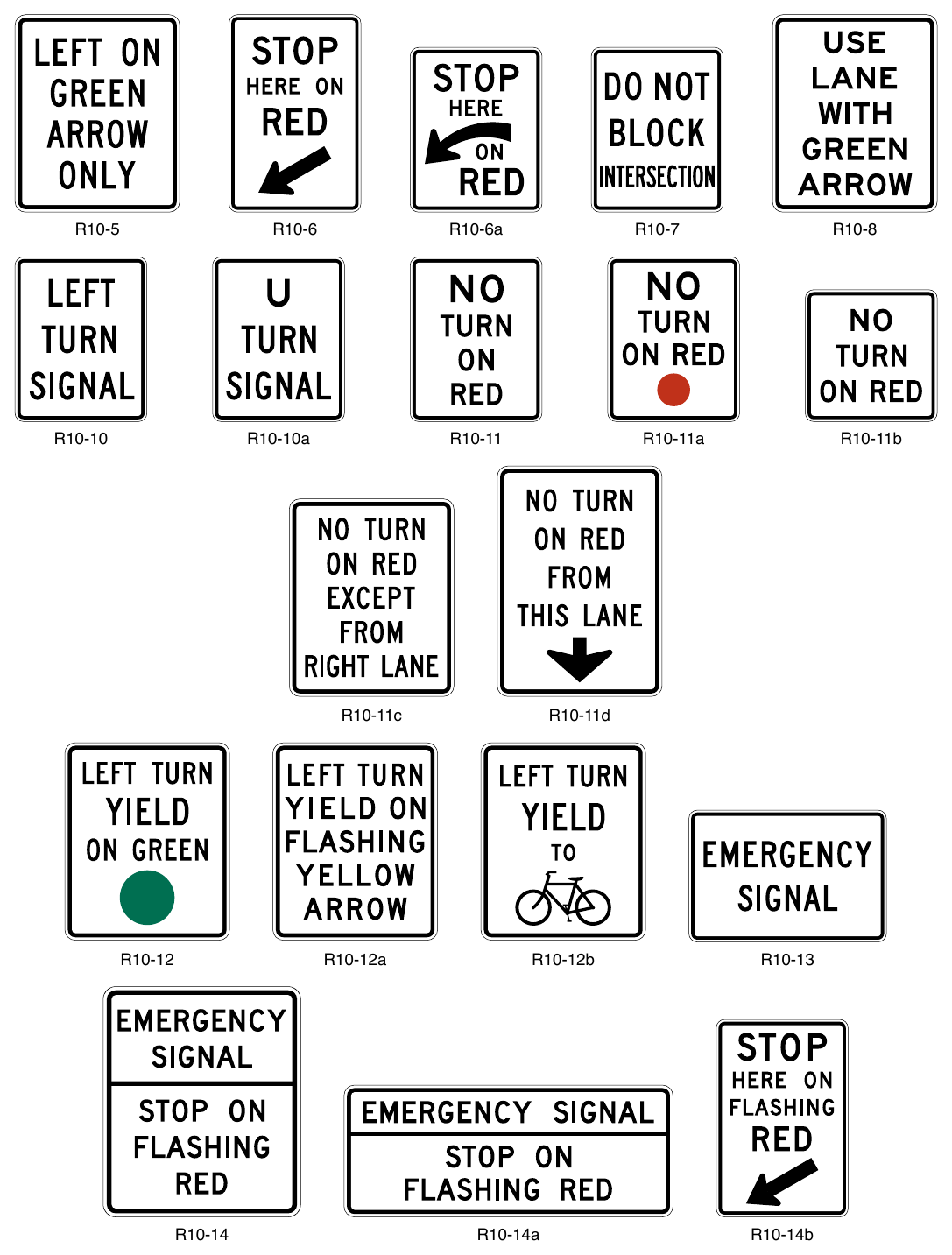 Figure 2B-28. Traffic Signal Signs and Plaques (Sheet 1 of 2)
