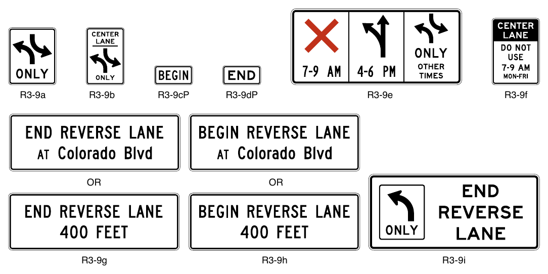 Figure 2B-6. Center and Reversible Lane Control Signs and Plaques