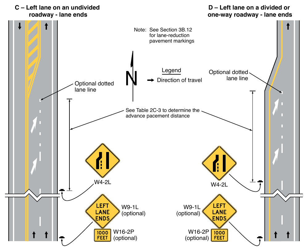 Figure 2C-13. Example Sequences for Lane Ends and Lane Merge Signs (Sheet 3 of 5)