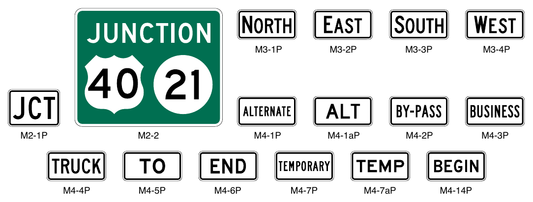 Figure 2D-5. Route Sign Auxiliary Plaques and Combination Junction Sign