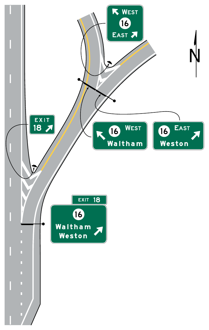 Figure 2E-25. Examples of Signing for an Interchange Exit Ramp with a Downstream Split (Sheet 1 of 2)