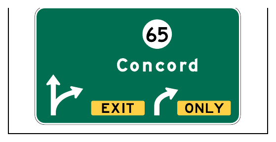 Figure 2E-43. Example of a Partial-Width Overhead Arrow-per-Lane Guide Sign for Intermediate or Minor Interchanges