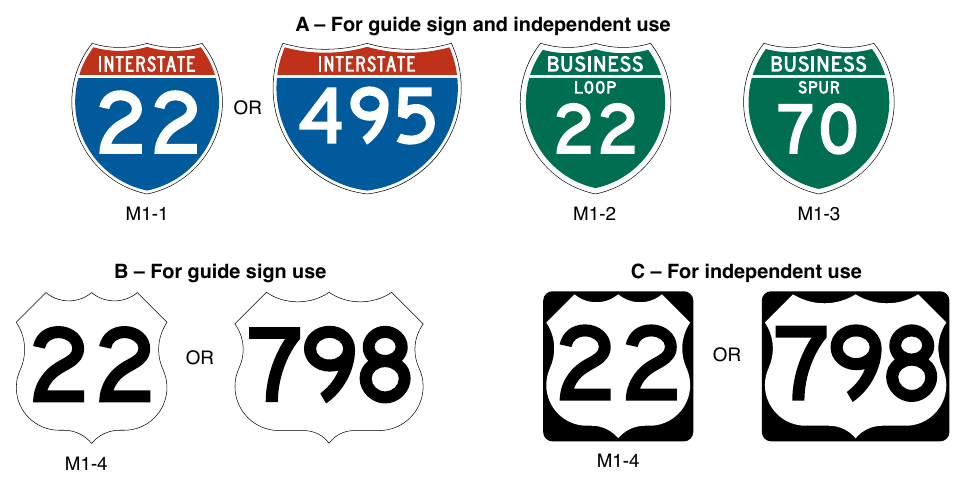 Figure 2E-60. Interstate, Off-Interstate, and U.S. Route Signs