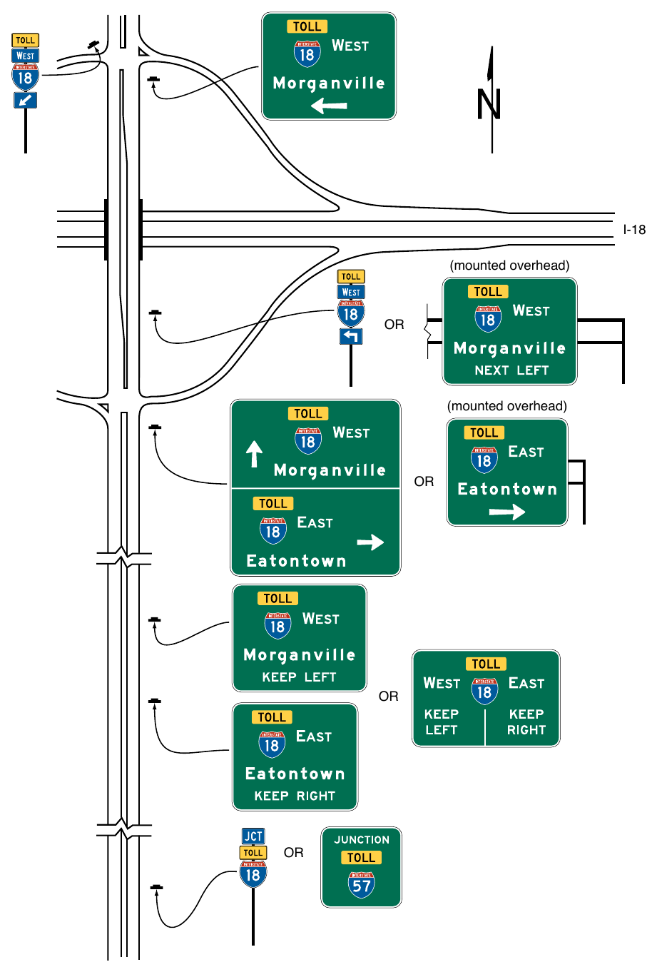 Figure 2F-7. Examples of Multi-Lane Crossroad Signing for a Diamond Interchange